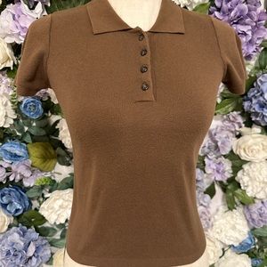 Brown Brandy Melville Quarter Button Up Cropped Shirt